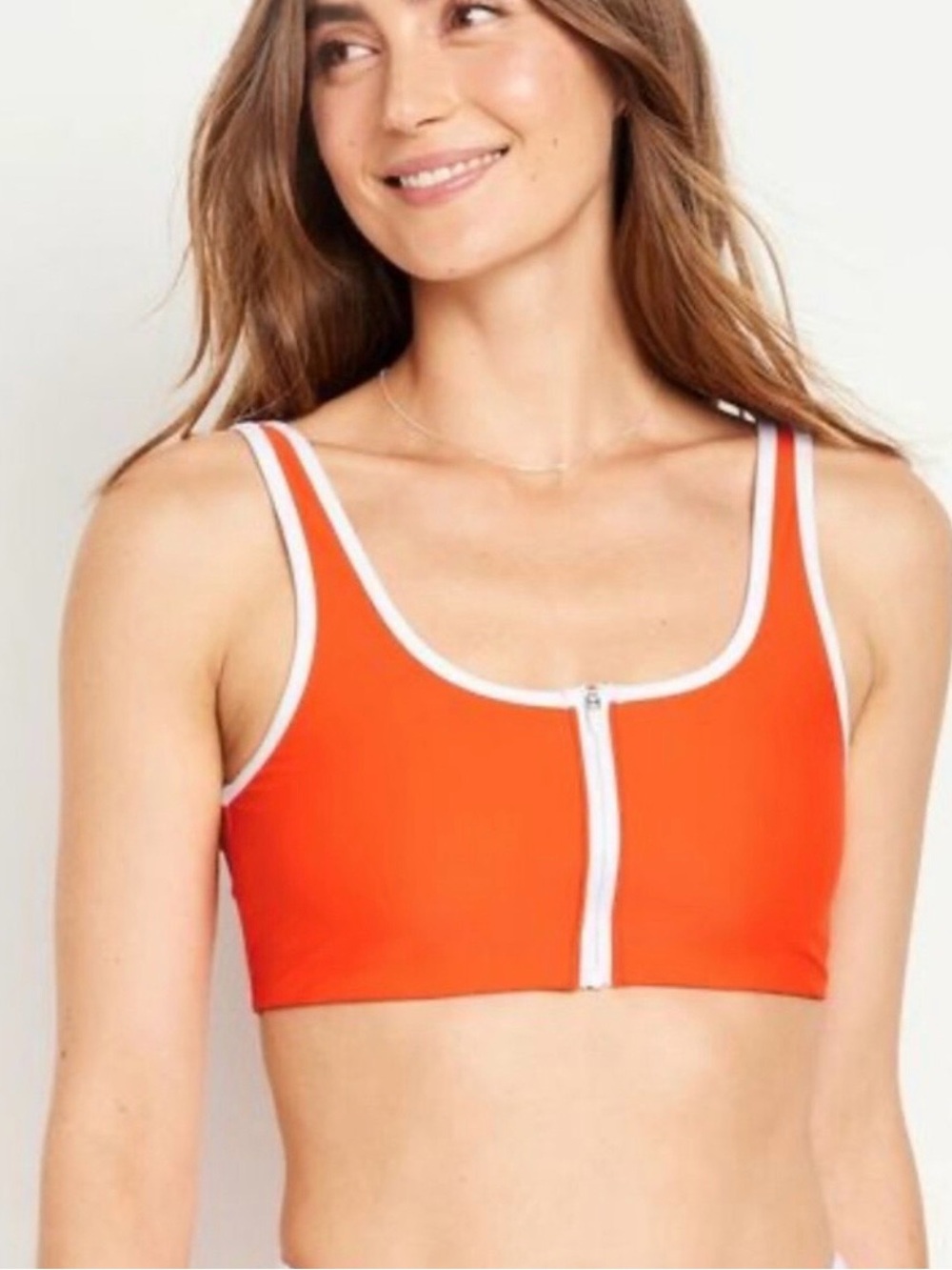 Old Navy Women's Zip-Front Bikini Swim Top Warm Sunset Orange Size S